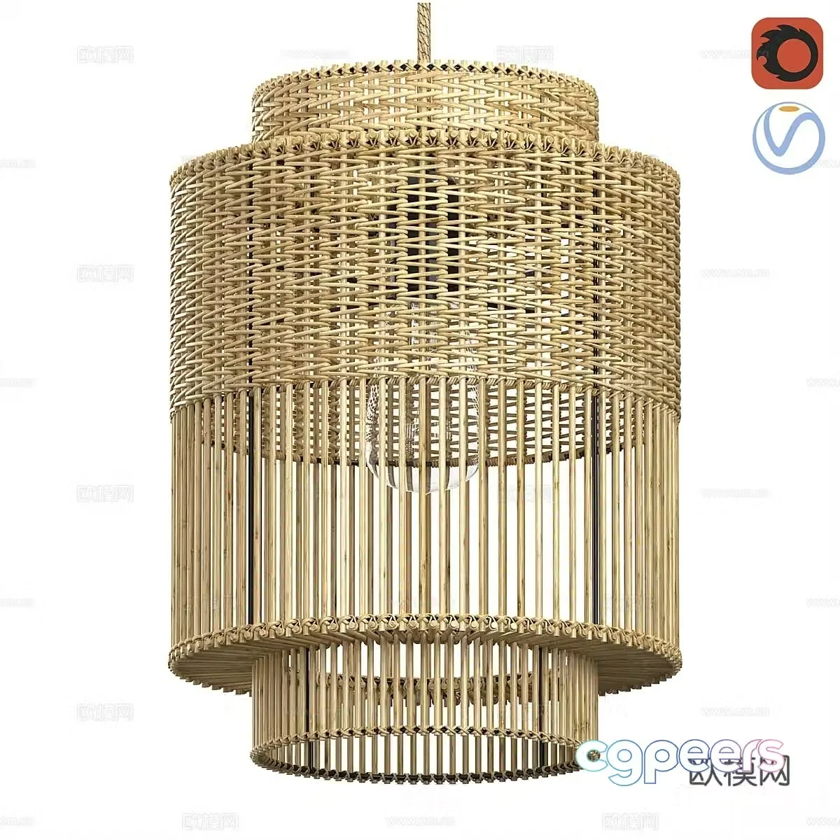 Wabi-sabi rattan chandelier 3d model