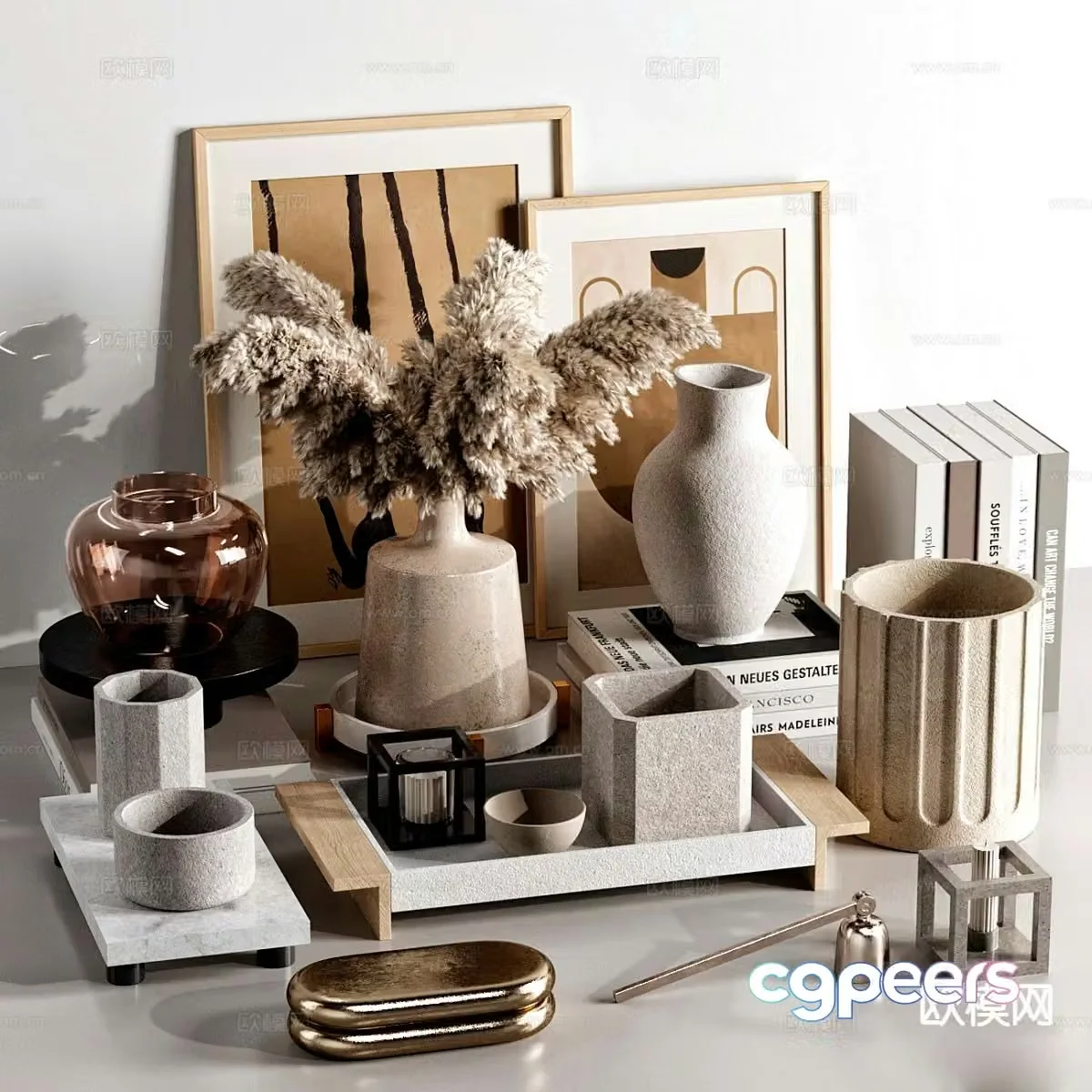 Modern ins countertop ornaments vase book 3d model