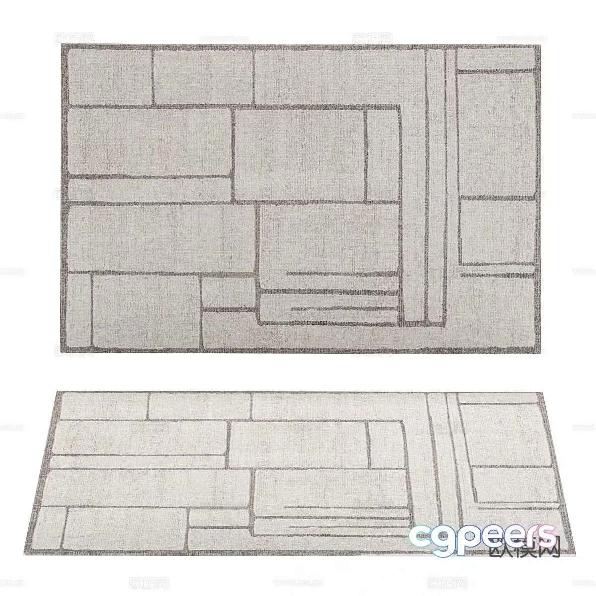 wool carpet square rug 3d model