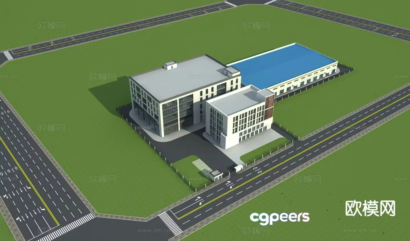 Industrial park factory building aerial view 3d model