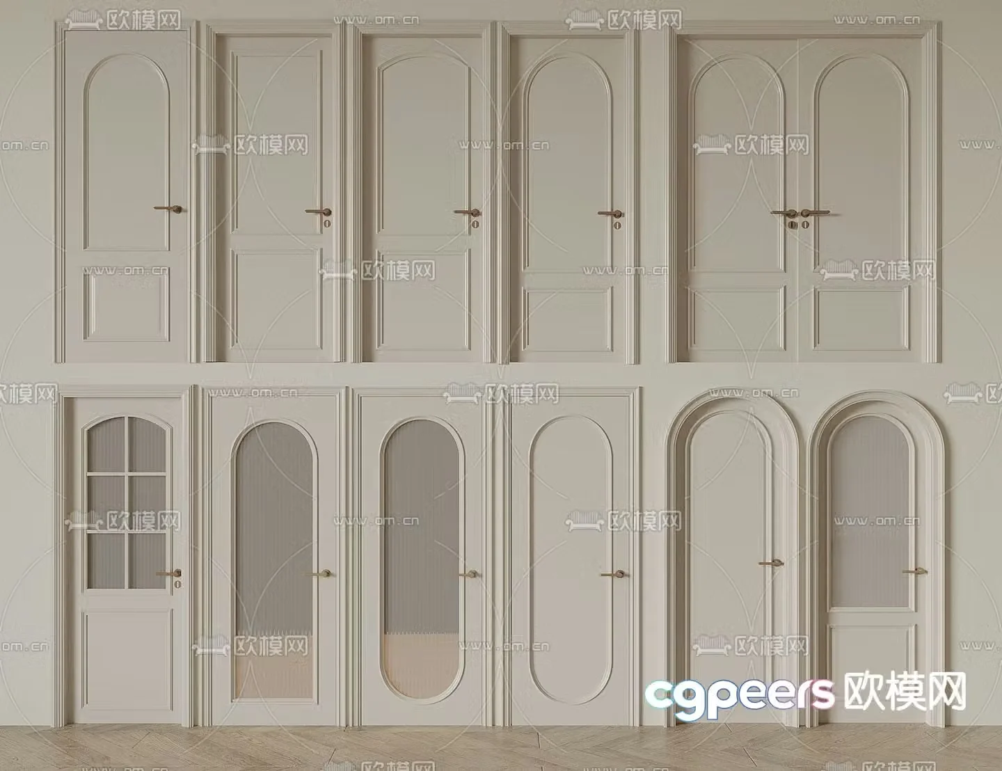 French door glass door single door double door combination 3d model