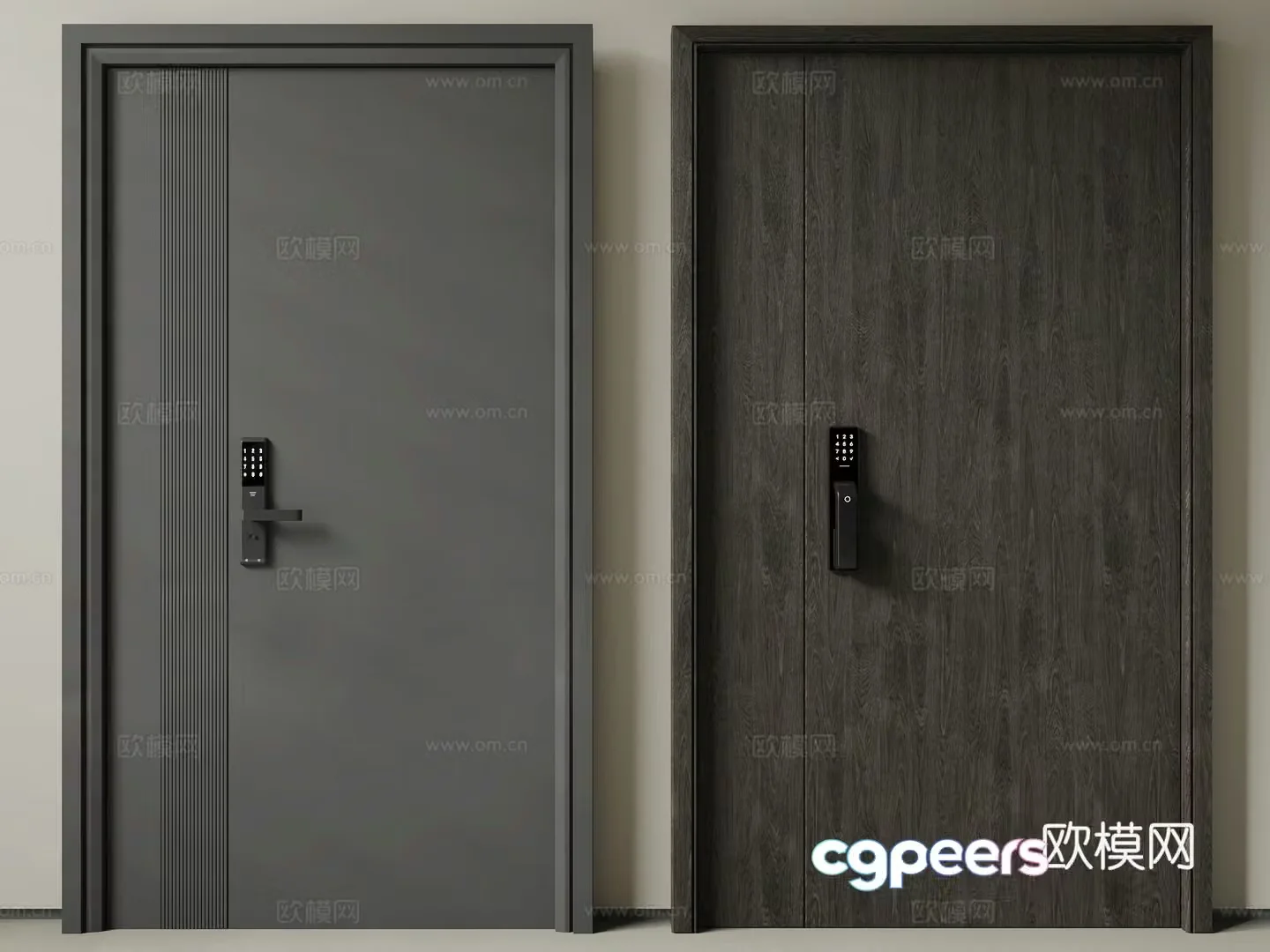 Modern solid wood entry door security door 3d model