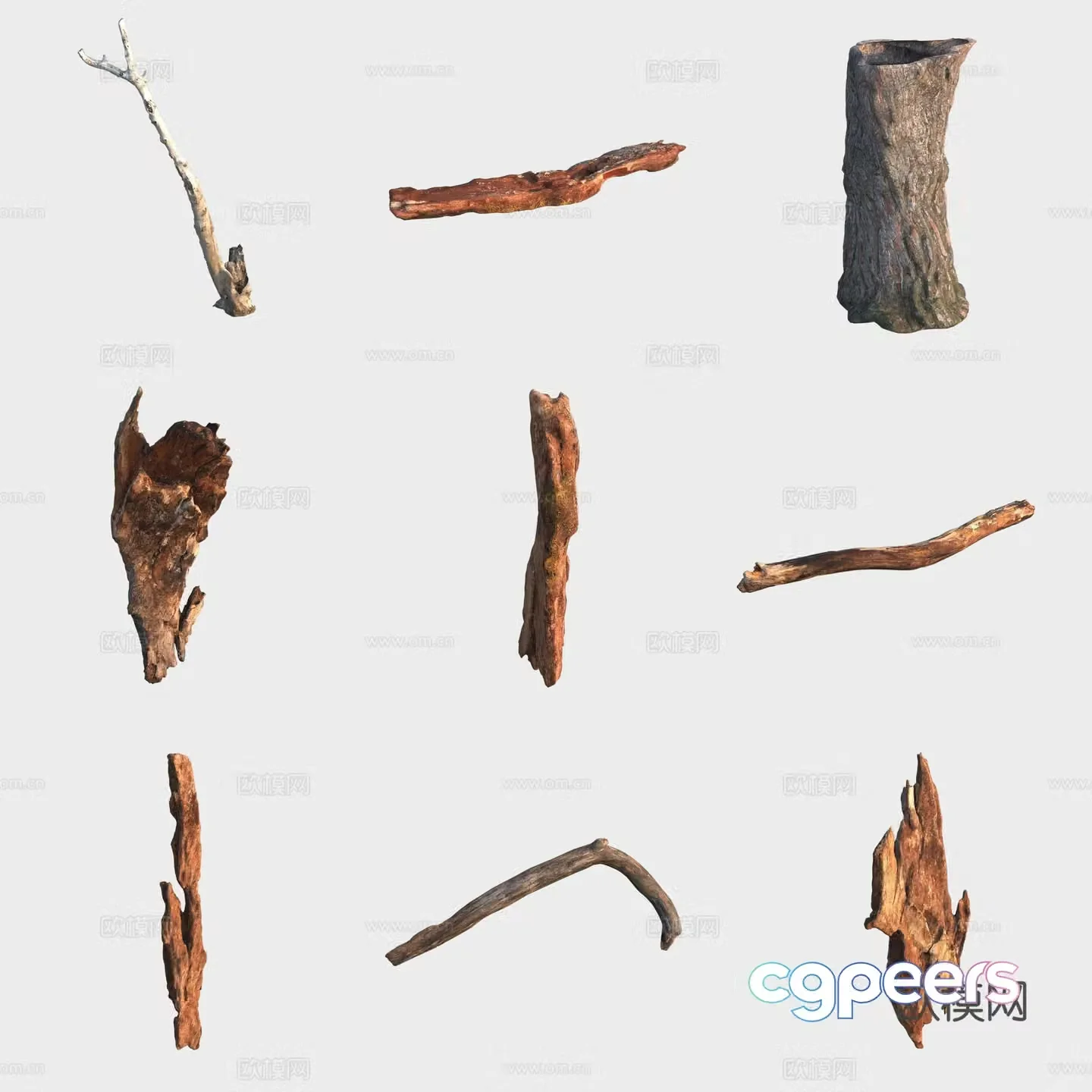Trunk branch stump dead wood 3d model