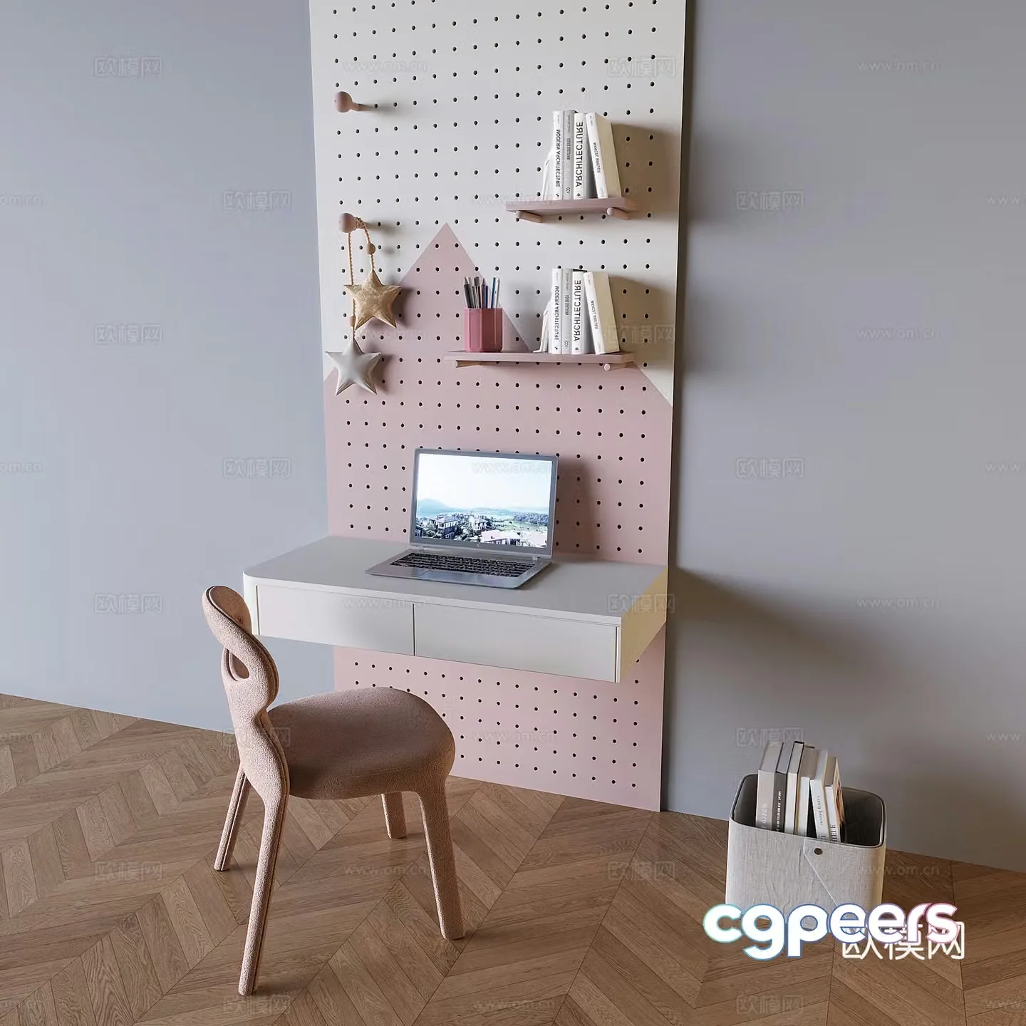 Cream wind hole board desk hanging desk chair 3d model