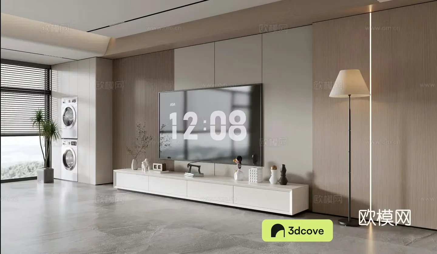 Modern simple living room light luxury TV background wall full wall TV cabinet wooden veneer background wall