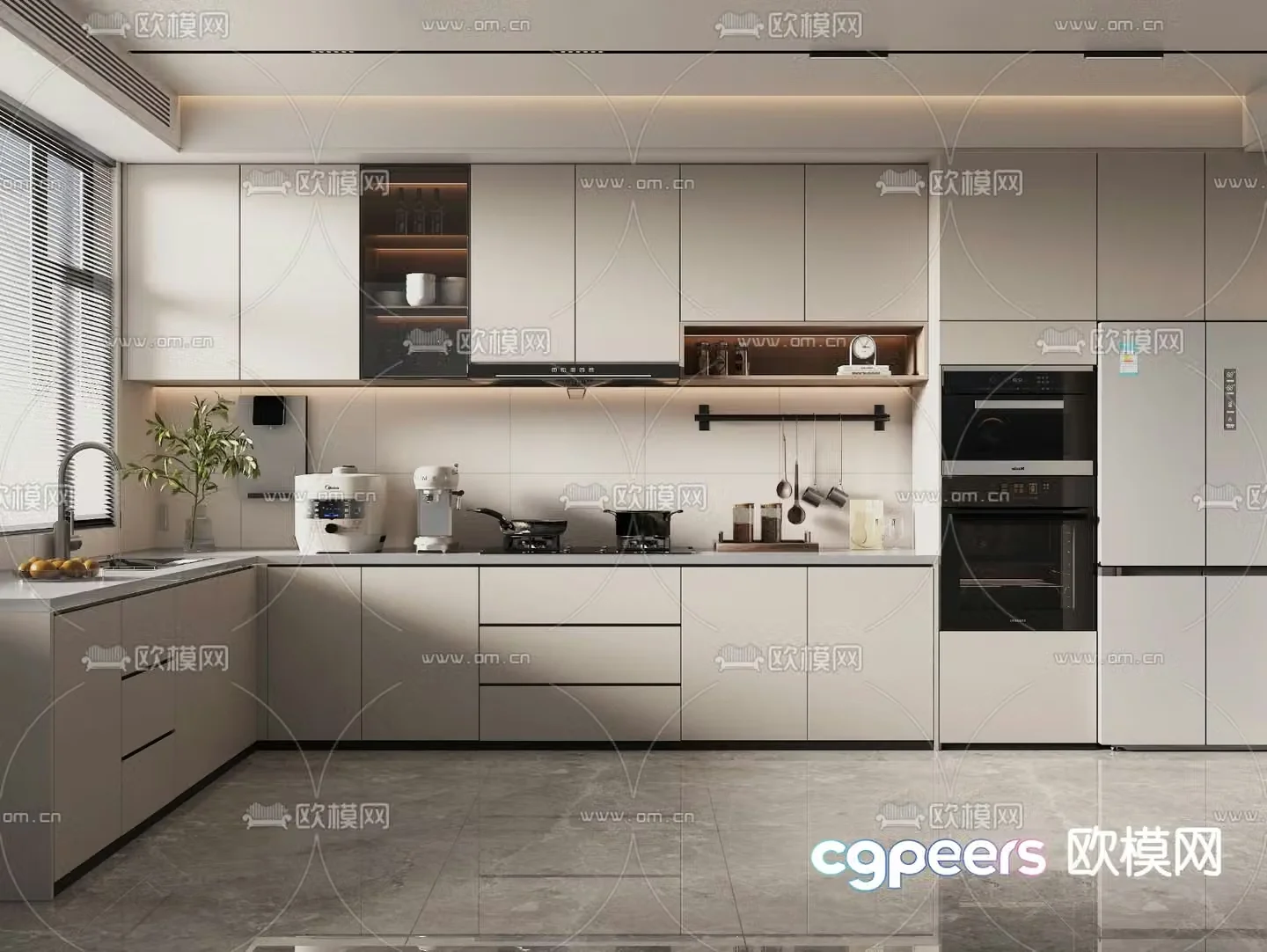 Creamy Kitchen Cabinet 3D Model