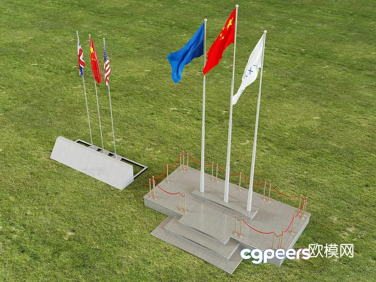 National flag flag pole flag raising platform 3d model