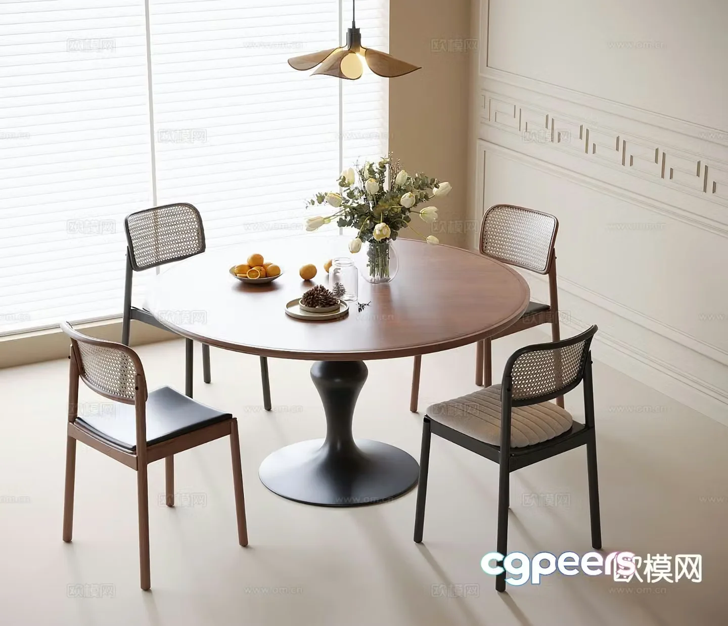 Medieval style dining table and chairs 3d model