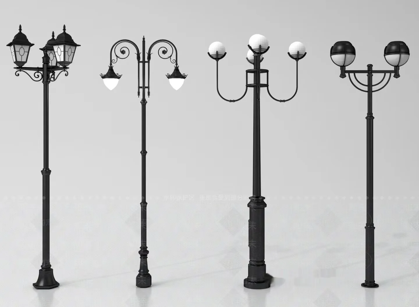 Multiple Black Street Lamps 3D Model – 2947 – VRAY Render