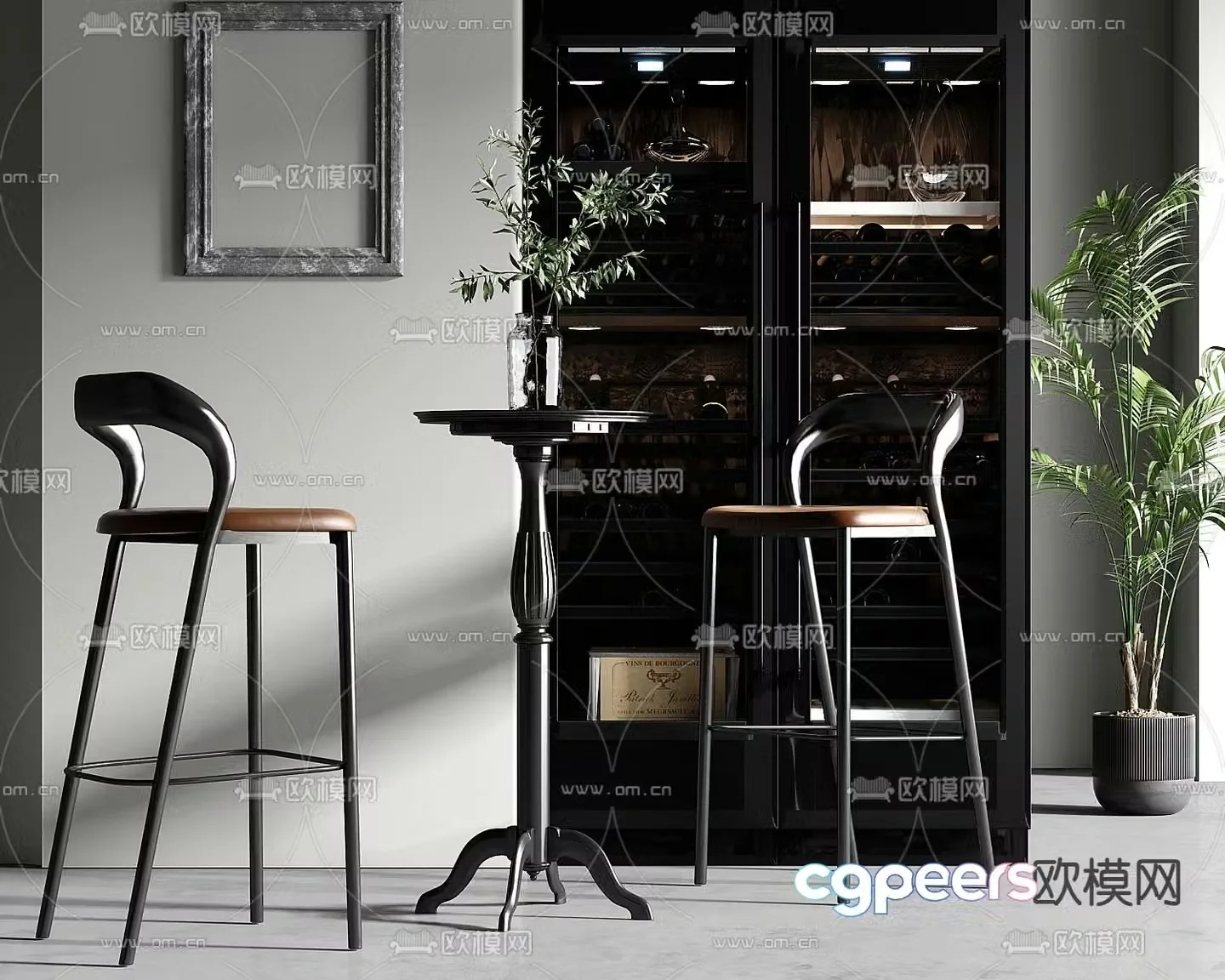 Medieval style bar chair bar stool high stool 3D model