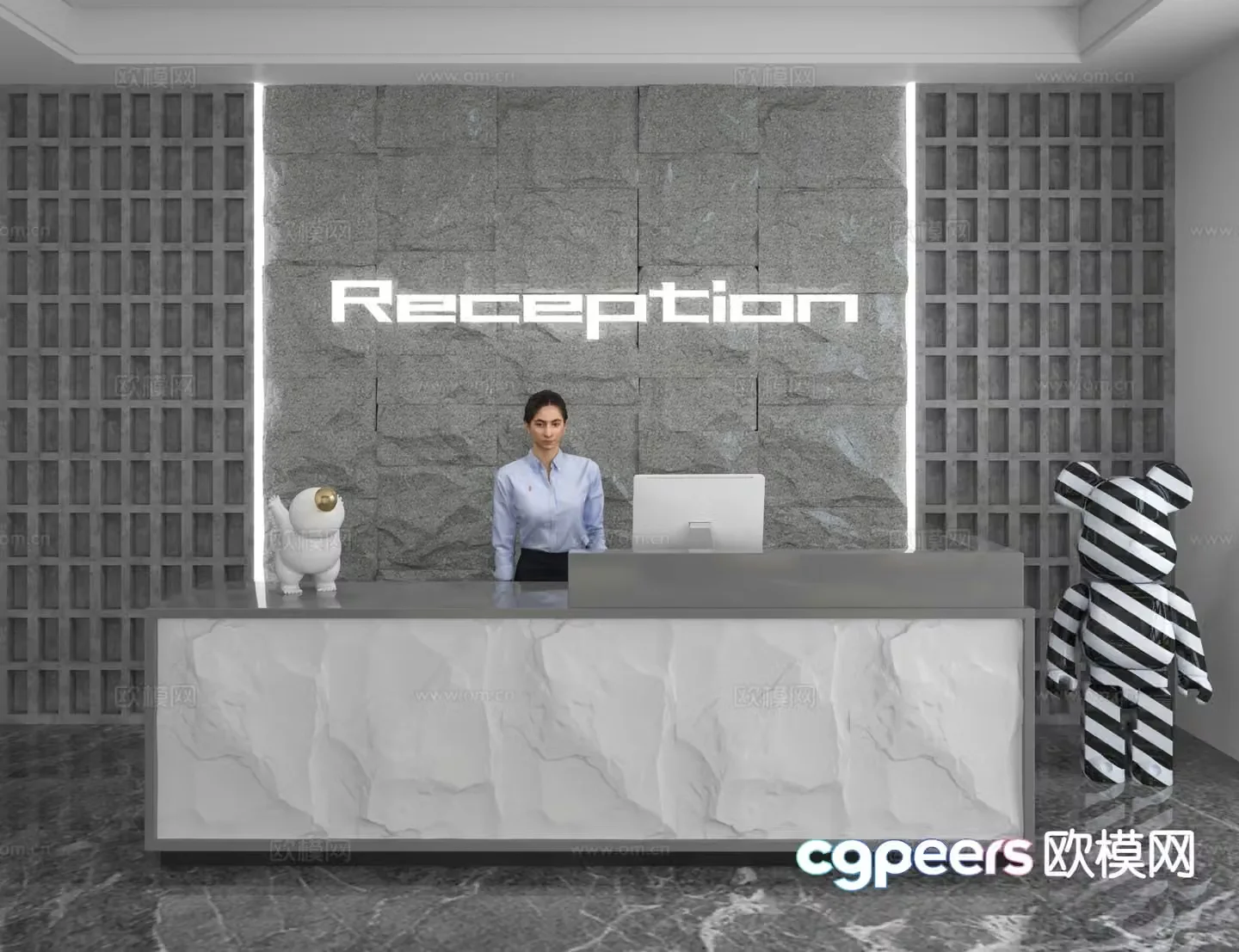 Modern front desk reception desk information desk office background 3d model