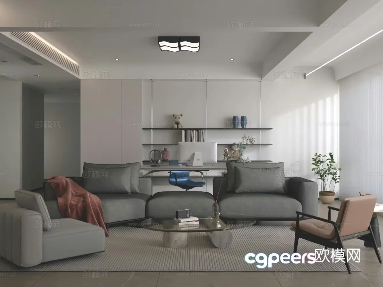 Modern living room sofa coffee table combination 3D model