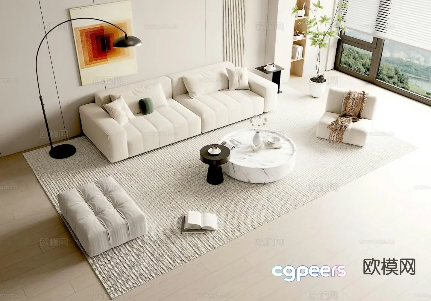 Cream style sofa modular sofa 3d model
