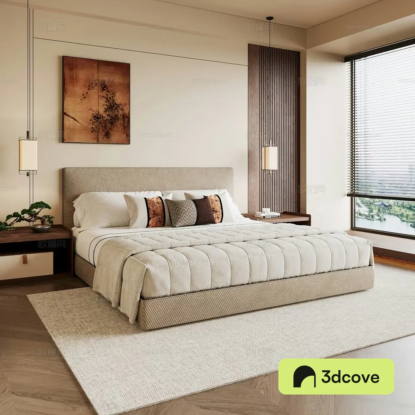 New Chinese style home bedroom Song family aesthetic bedroom Song style bedroom New Chinese style double bed New Chinese