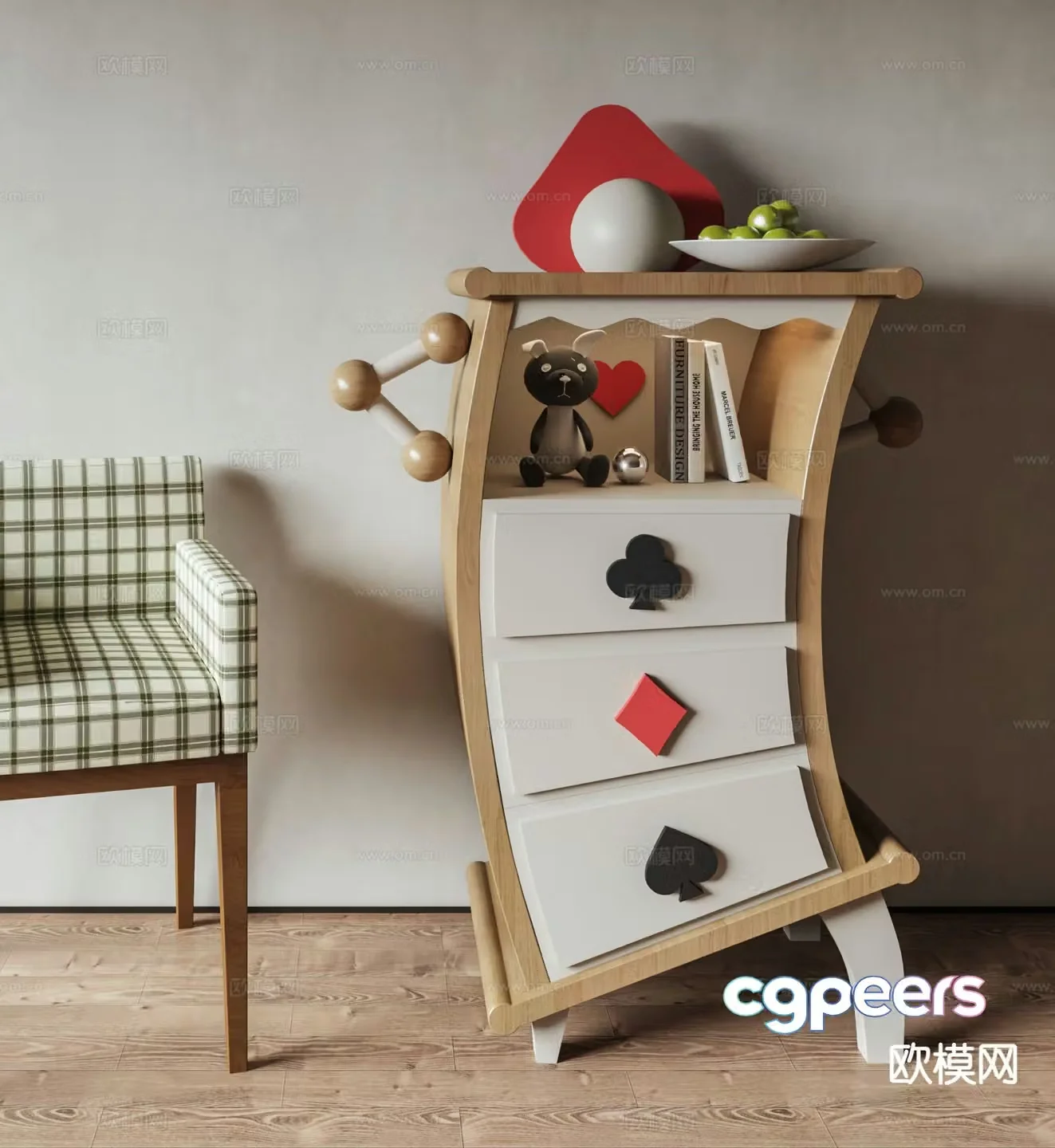Modern bent side cabinet cartoon drawer 3d model