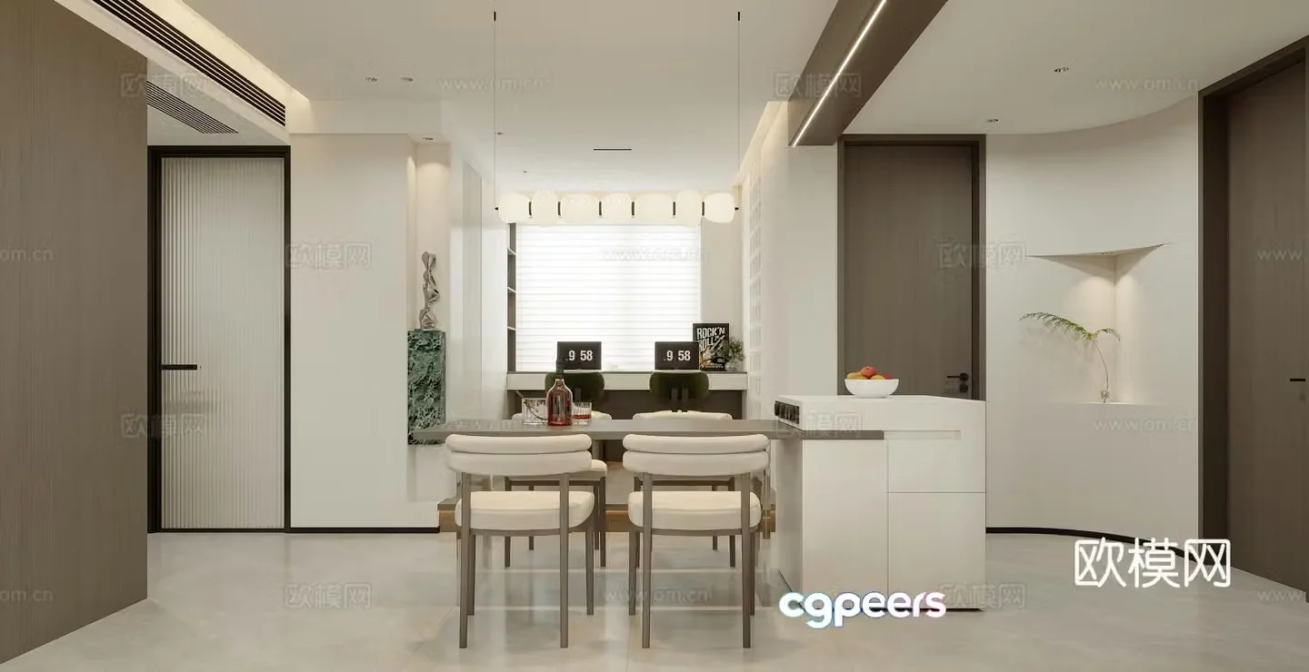 Modern minimalist living restaurant 3d model
