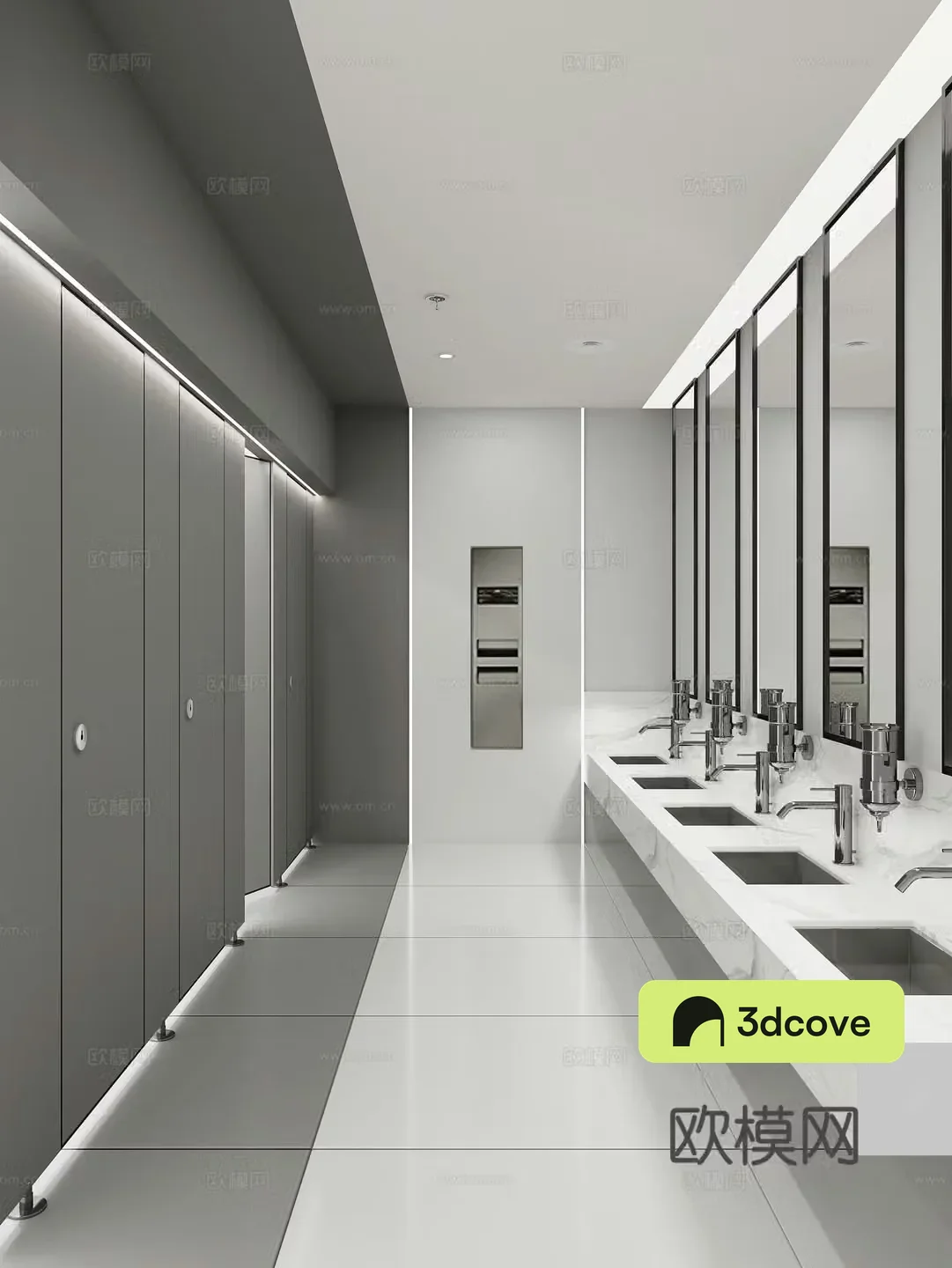Modern black white and gray public bathroom