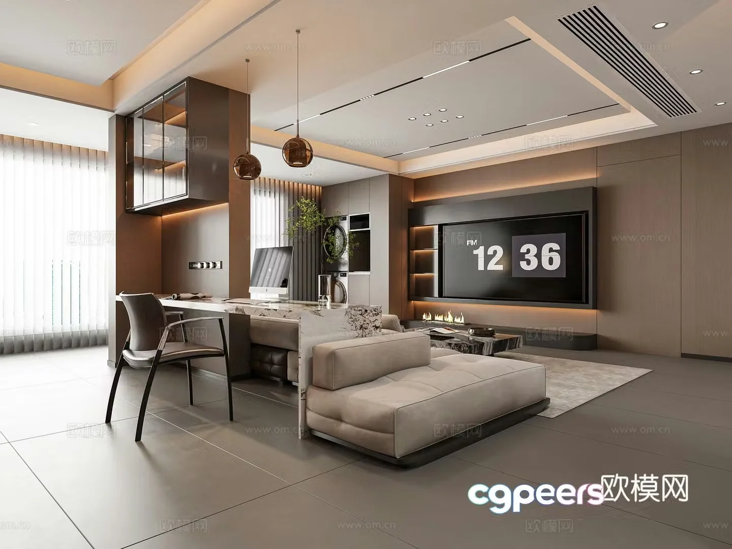 Modern light luxury living and dining room 3D model