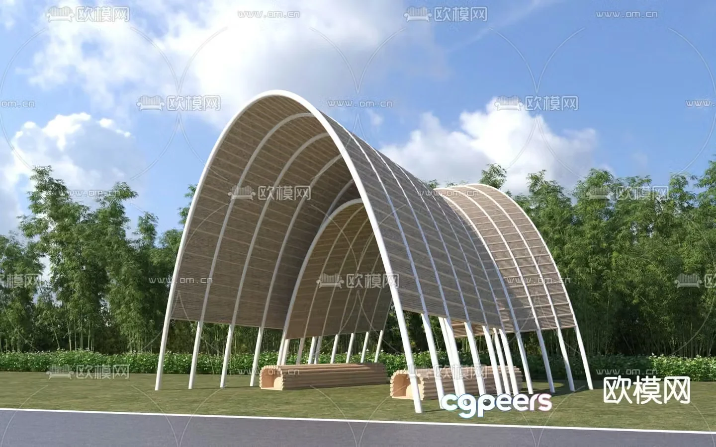 Modern special-shaped rattan grille landscape gallery 3D model