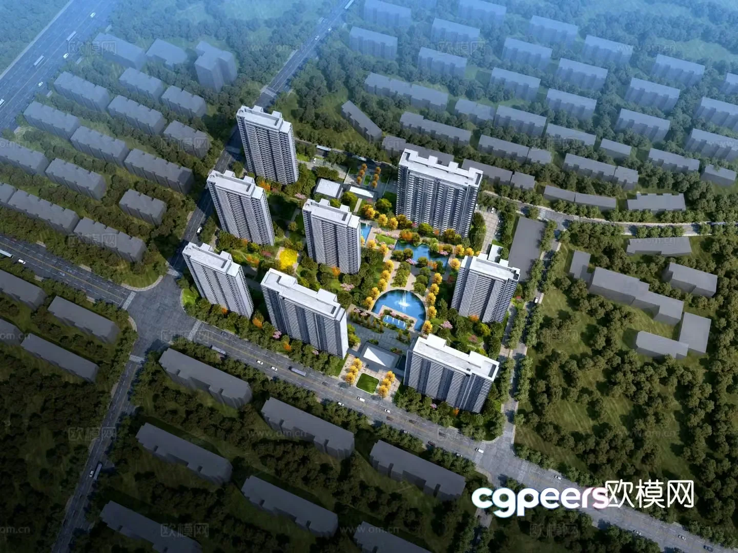 Residential aerial view 3d model