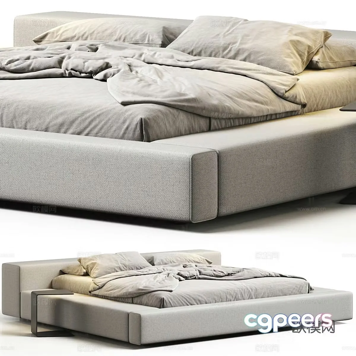 Modern Italian minimalist fabric double bed 3D model