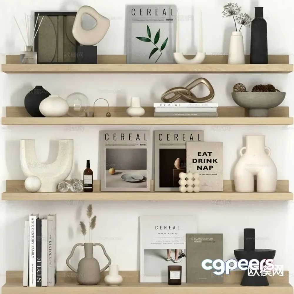 Modern decorations ornaments books vases 3d model