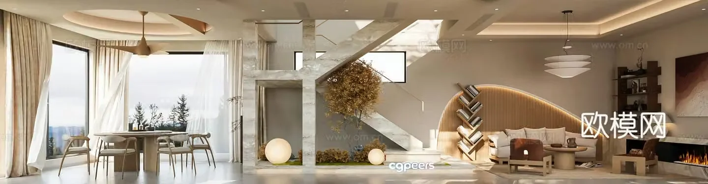 Wasabi Wind Villa Living Restaurant Log Wood Wind Home Living Restaurant Japanese Home Living Restaurant Nordic Home 3D Model