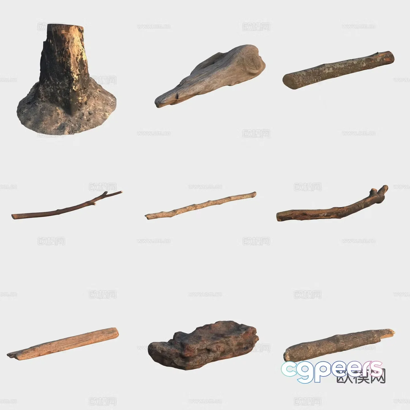 3d model of trunk branches stump