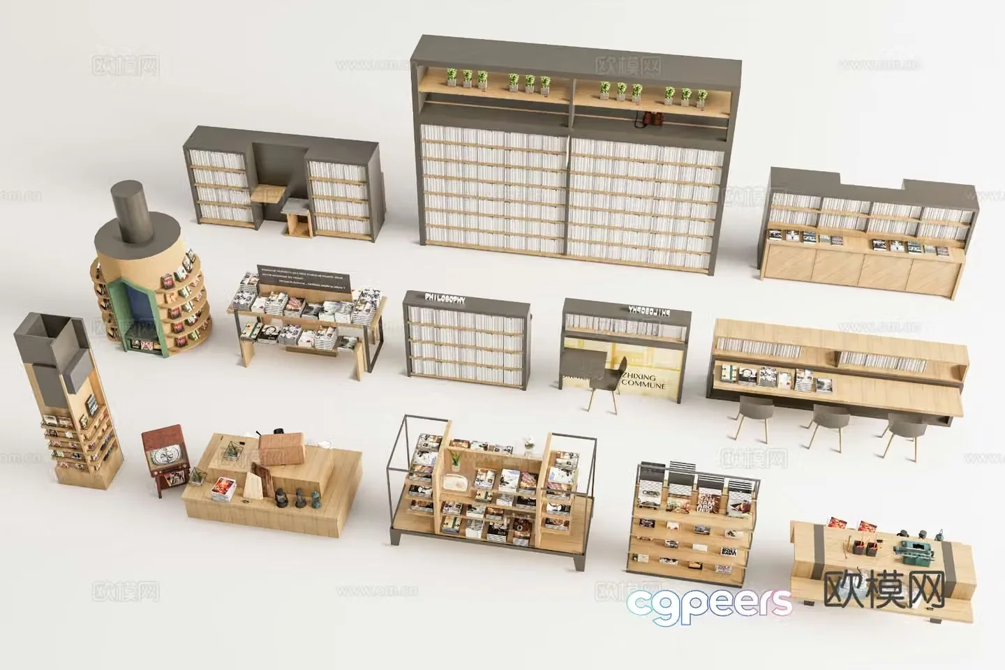 library bookshelf bookcase 3d model