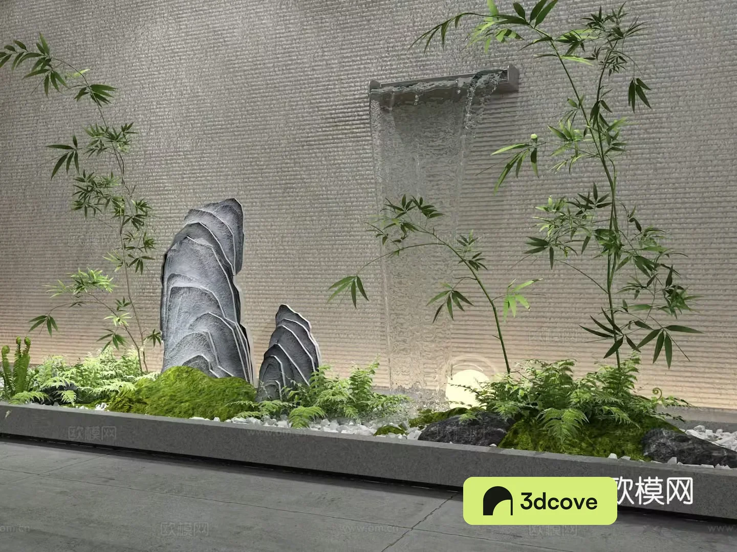 Courtyard water feature bamboo rockery stone indoor landscaping