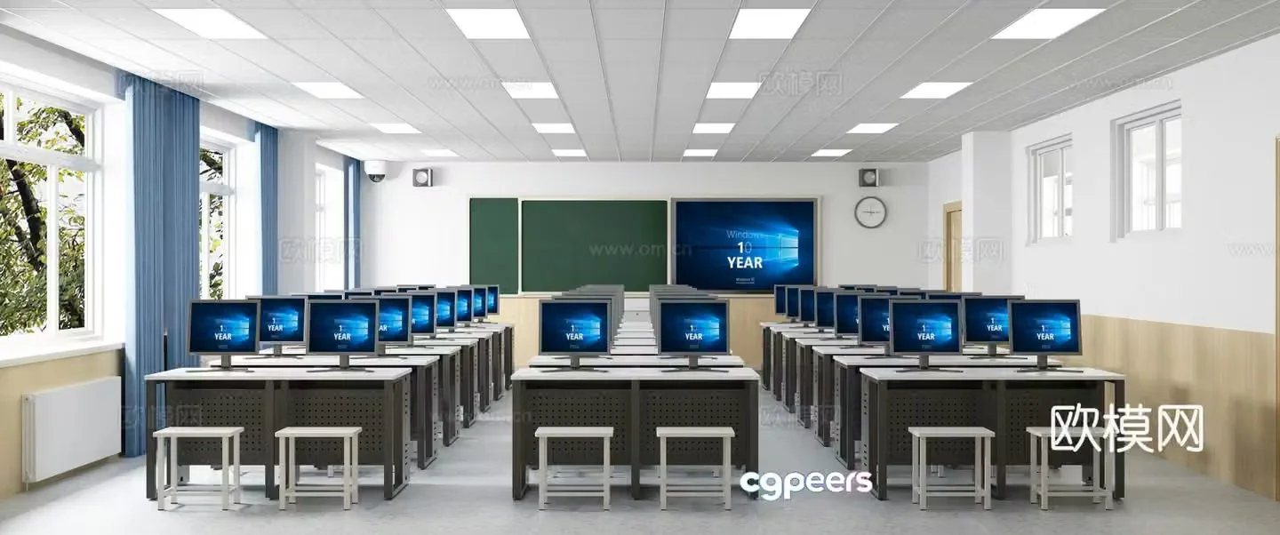 Modern computer classroom 3d model