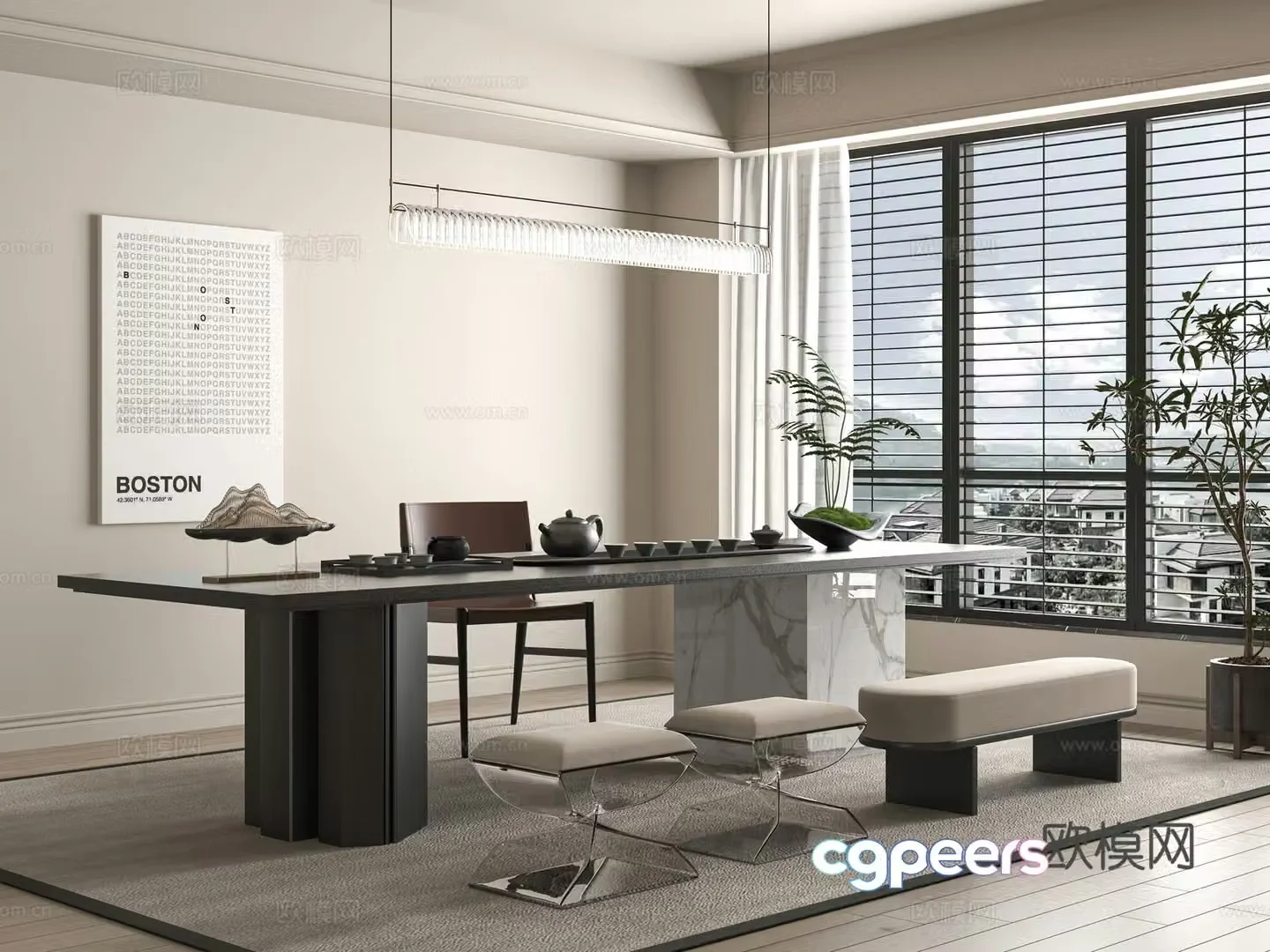 Modern tea table and chair 3d model