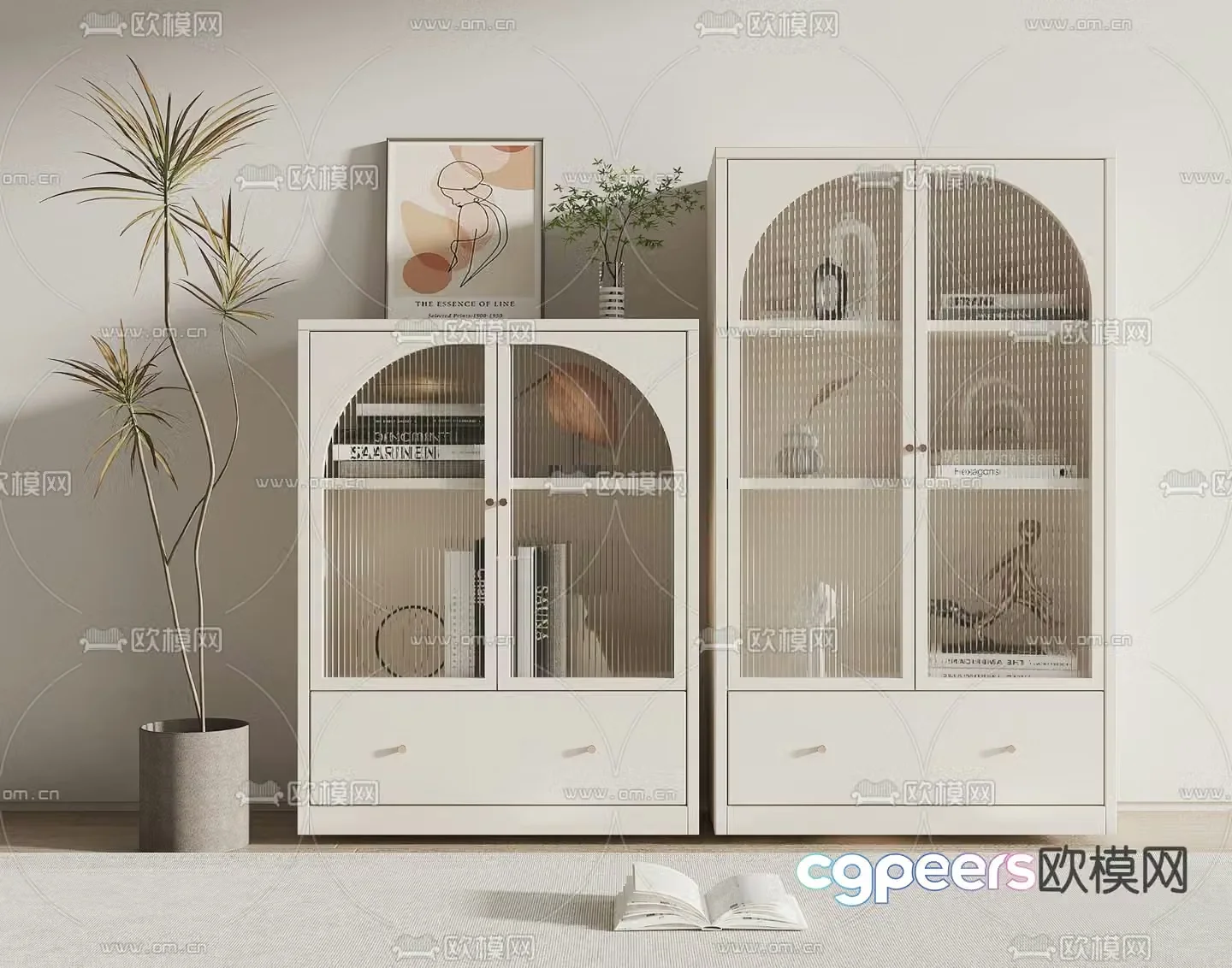 Modern bookcase low cabinet 3d model