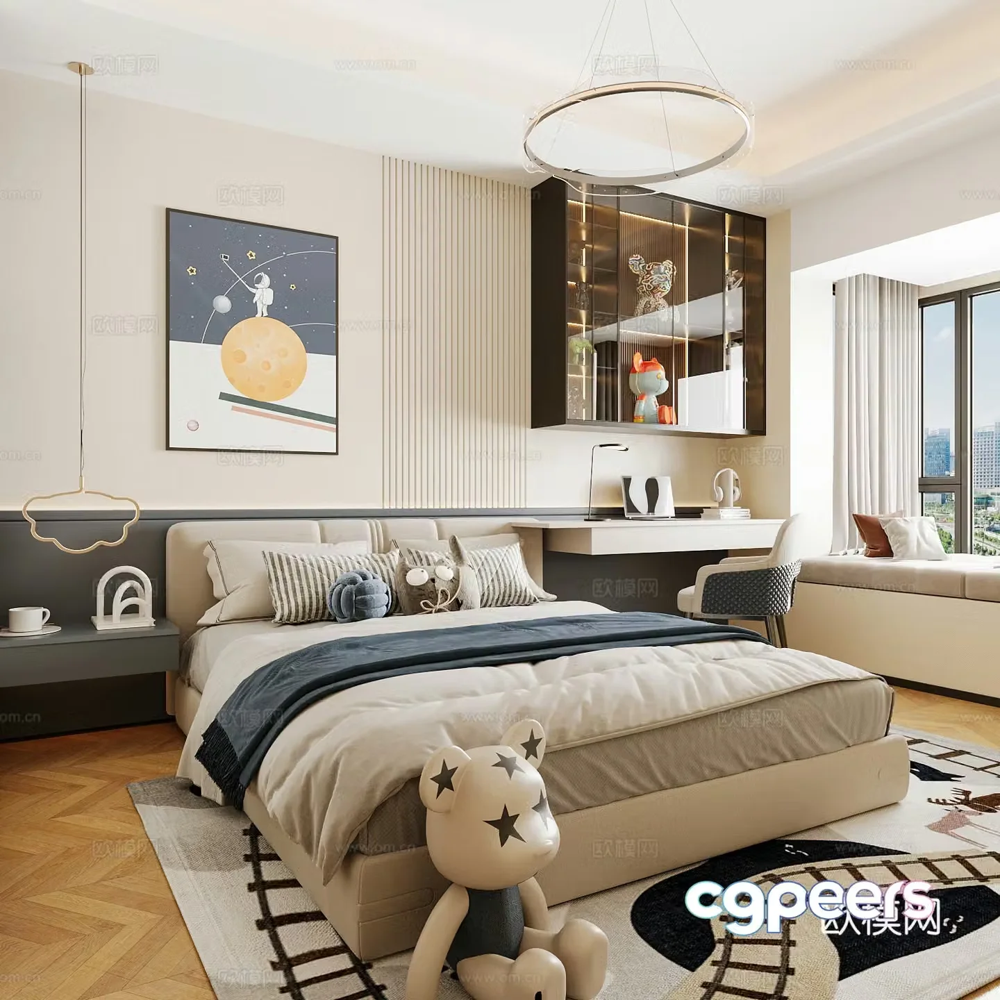 Modern children’s room boy’s room girl’s room children’s bed children’s wardrobe children’s desk 3d model
