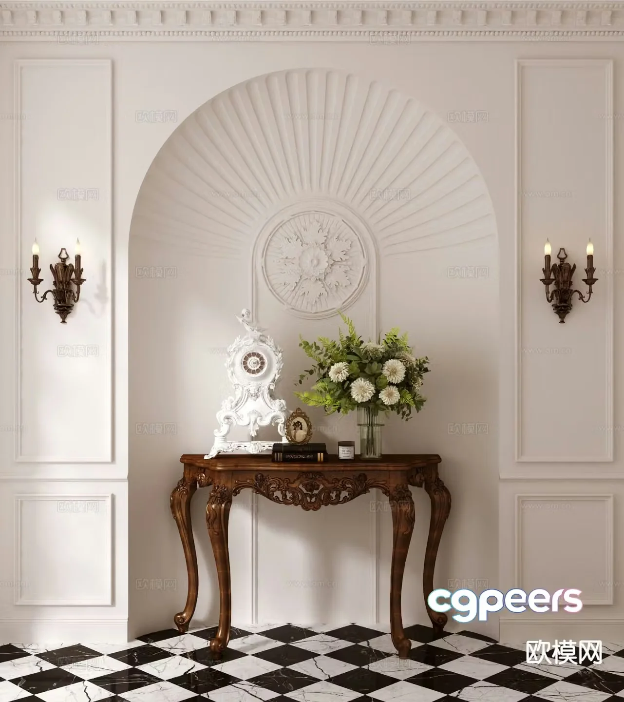 French entrance table side view table half curved side table 3D model
