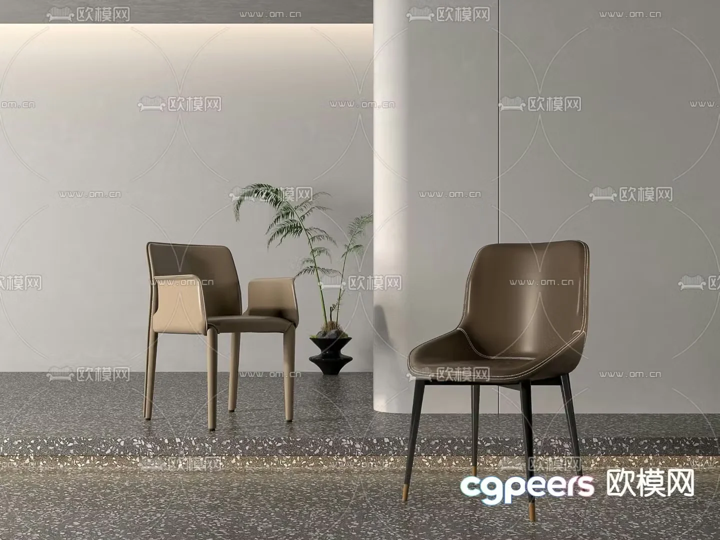 Modern chair leather chair dining chair 3d model