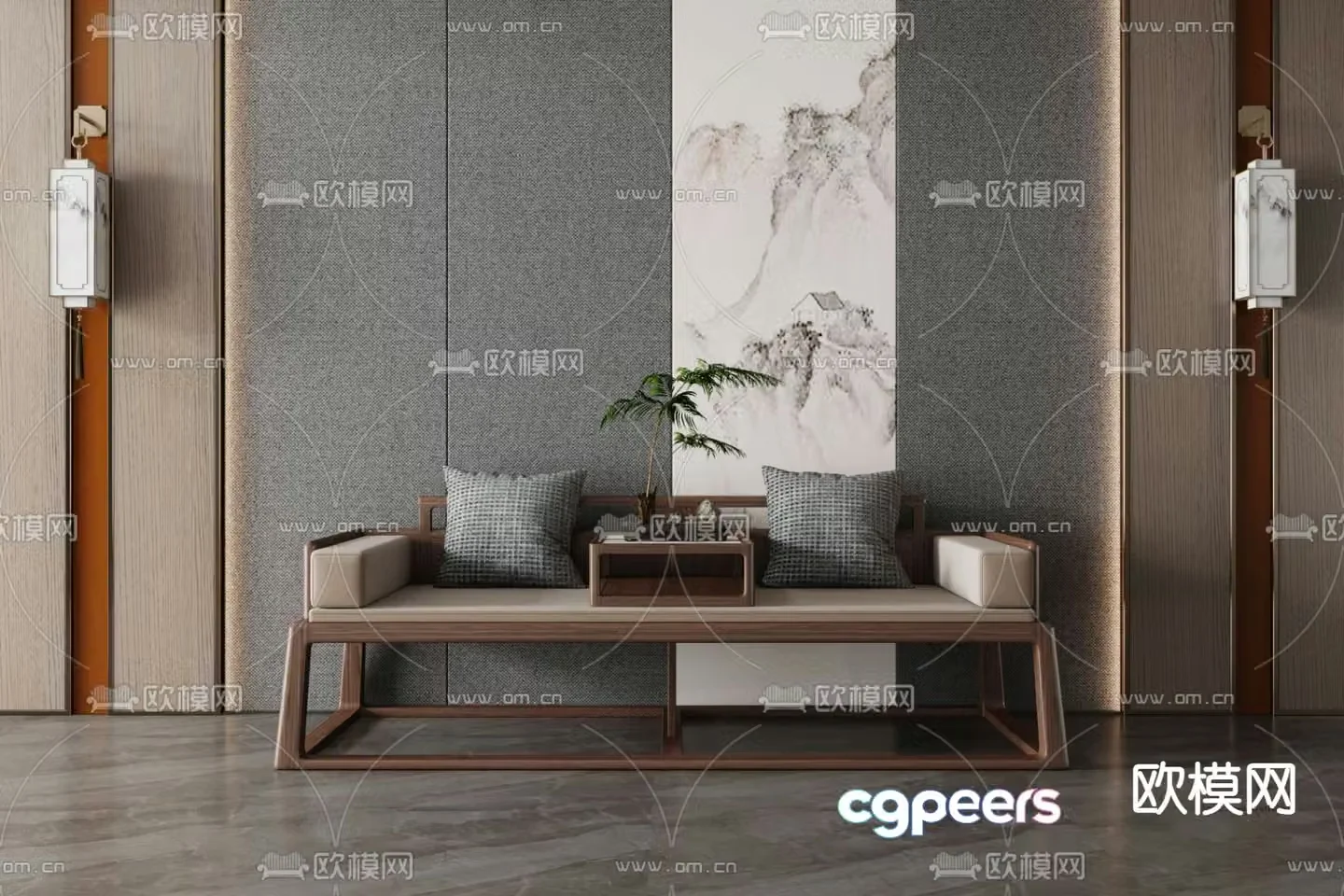 New Chinese style Arhat bed multi-person sofa 3D model