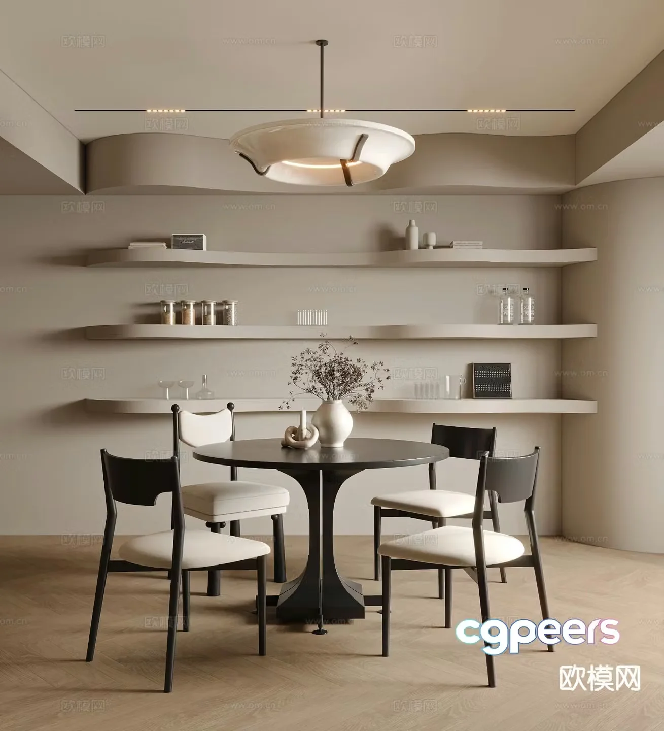 French dining table and chairs round dining table 3d model