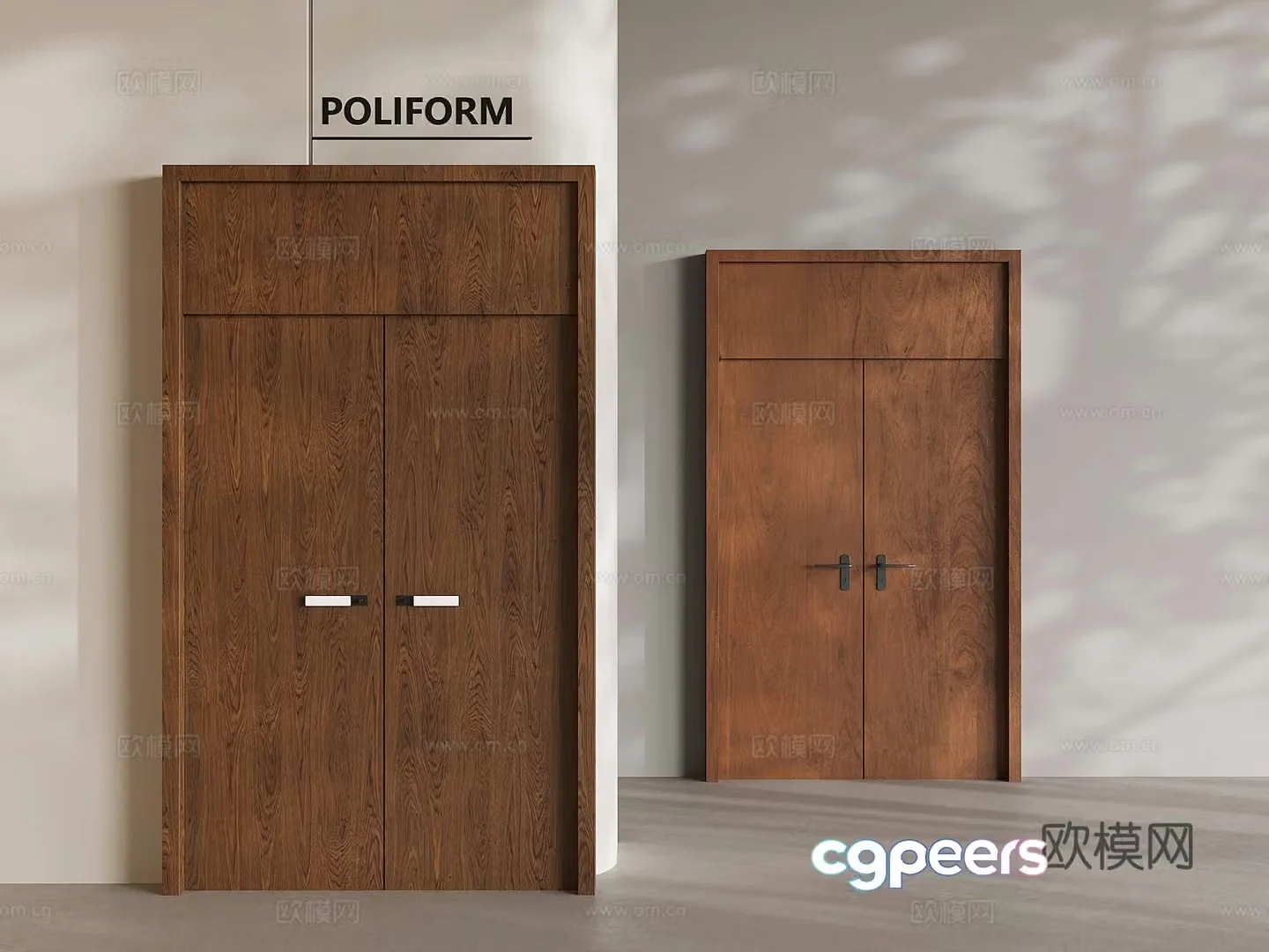 Middle-aged solid wood double-opening door 3D model