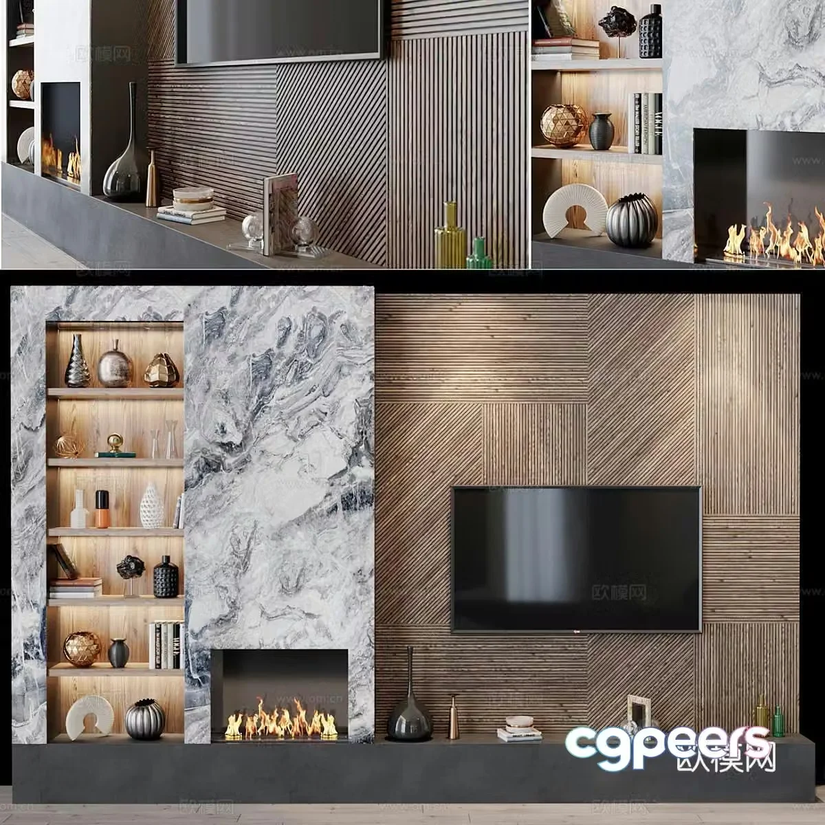 Modern TV background wall 3d model