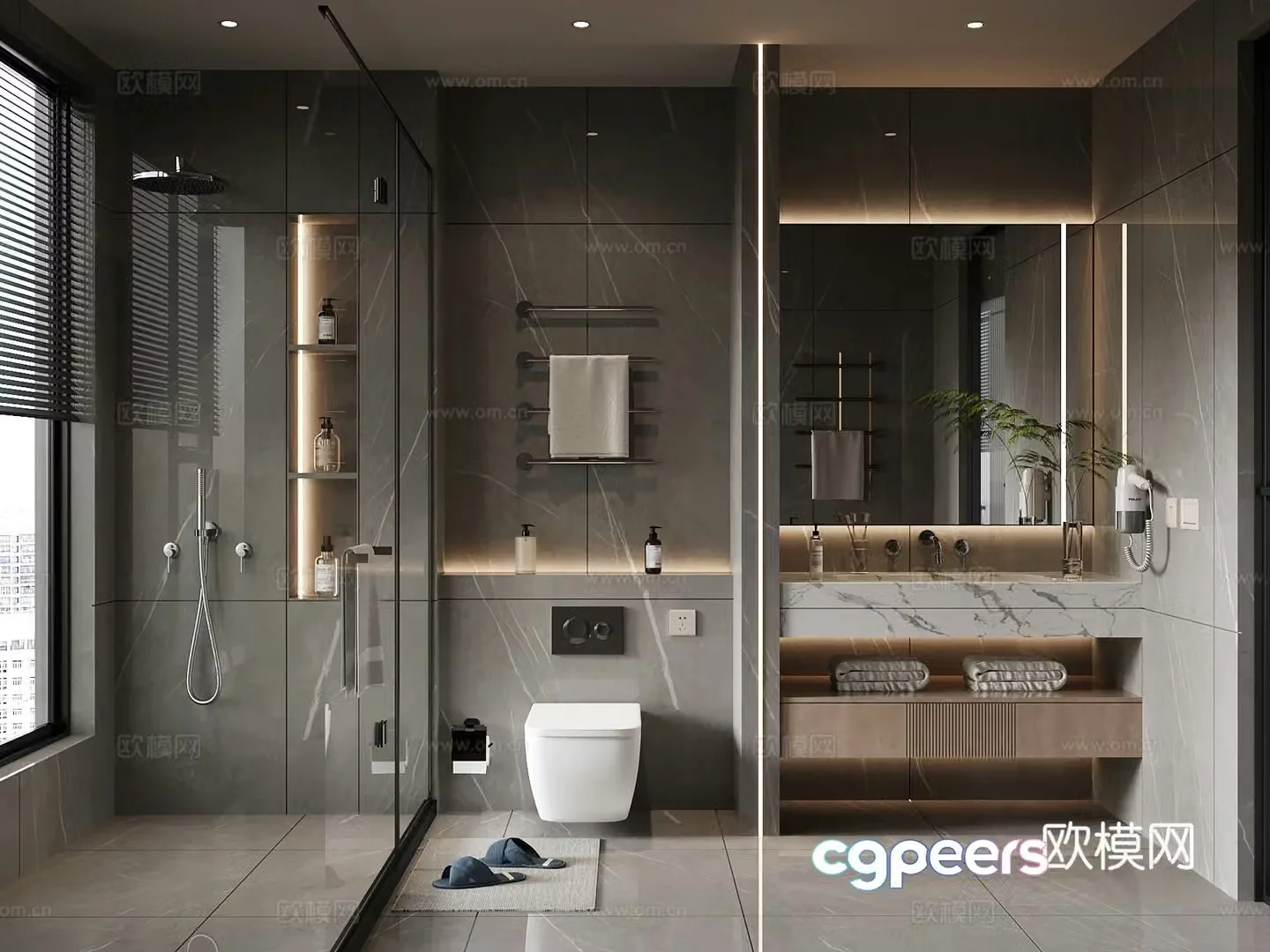 Modern Italian bathroom bathroom cabinet toilet shower room 3d model