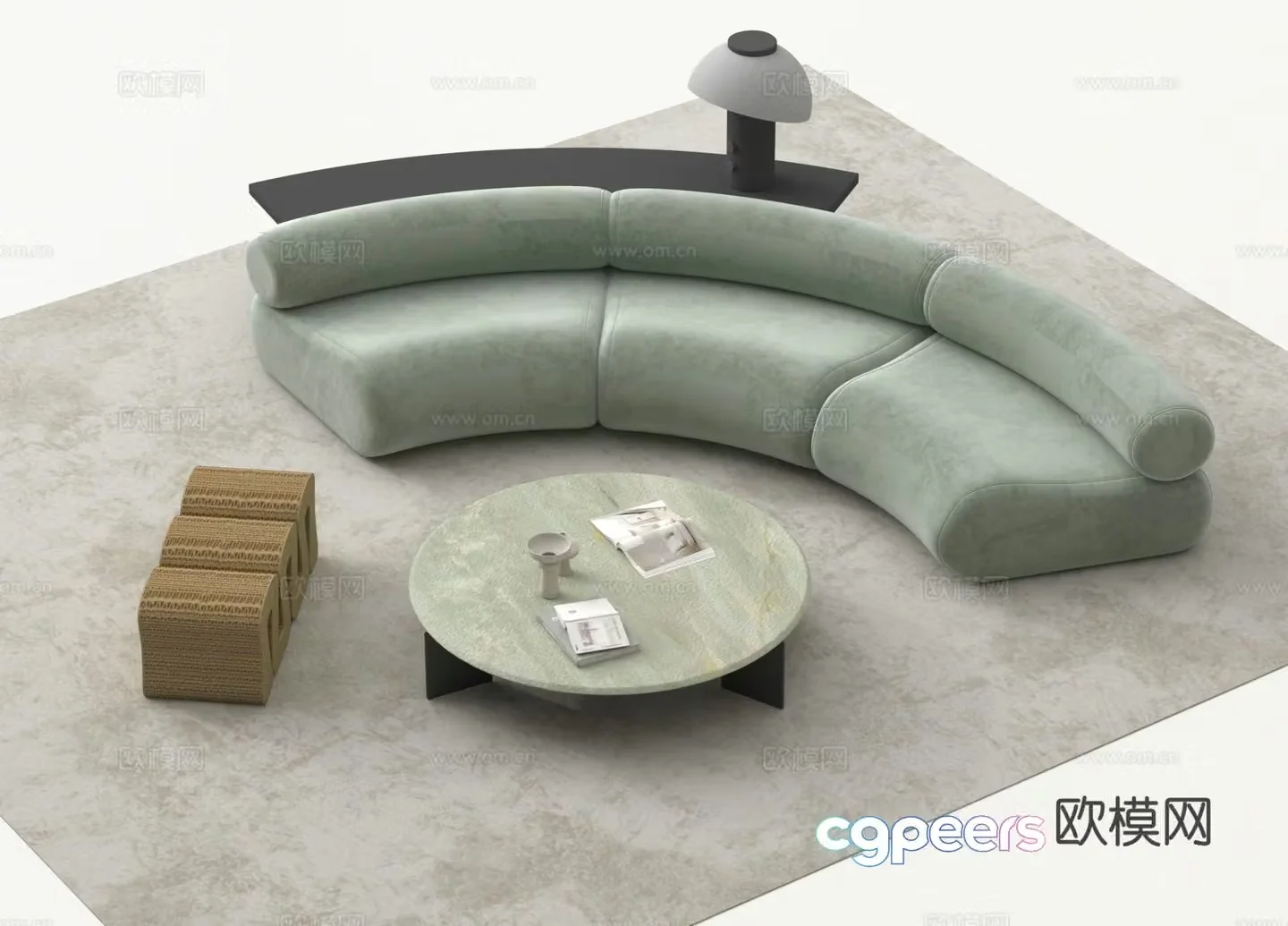 Combination sofa curved sofa multi-person sofa coffee table 3D model