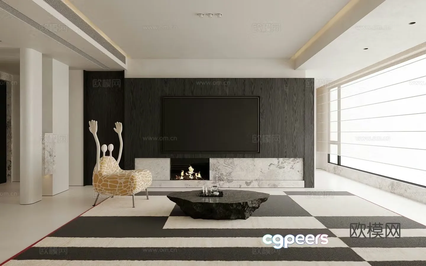 Modern black white and gray living room 3d model
