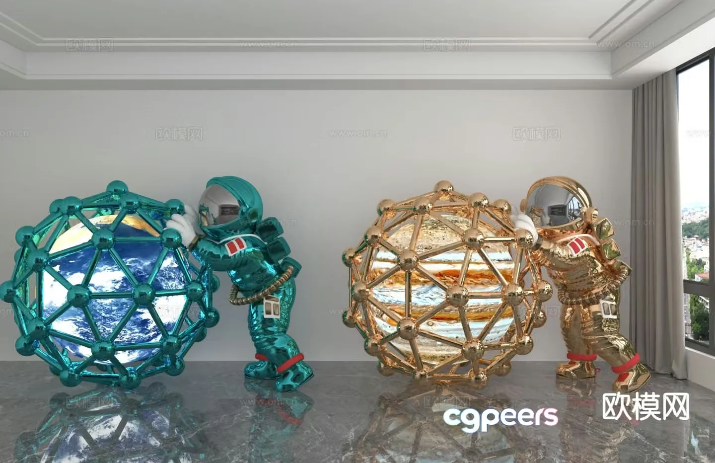 Modern laser astronaut trendy ornament 3D model