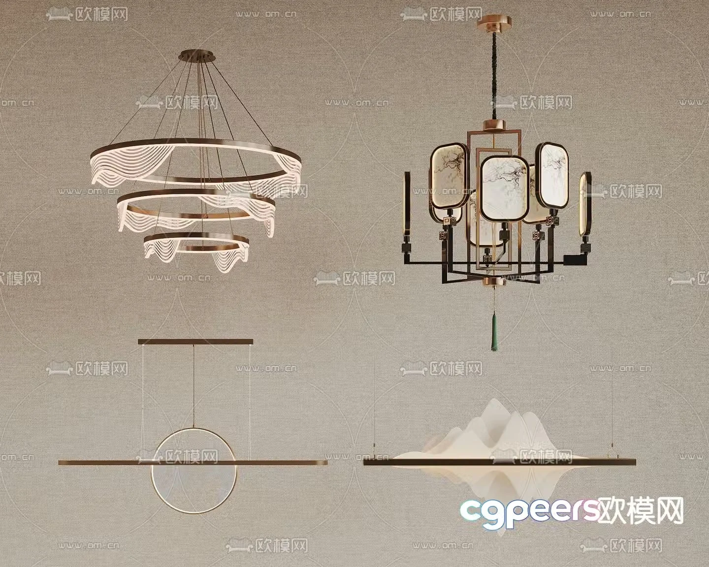 New Chinese style chandelier hall chandelier 3d model