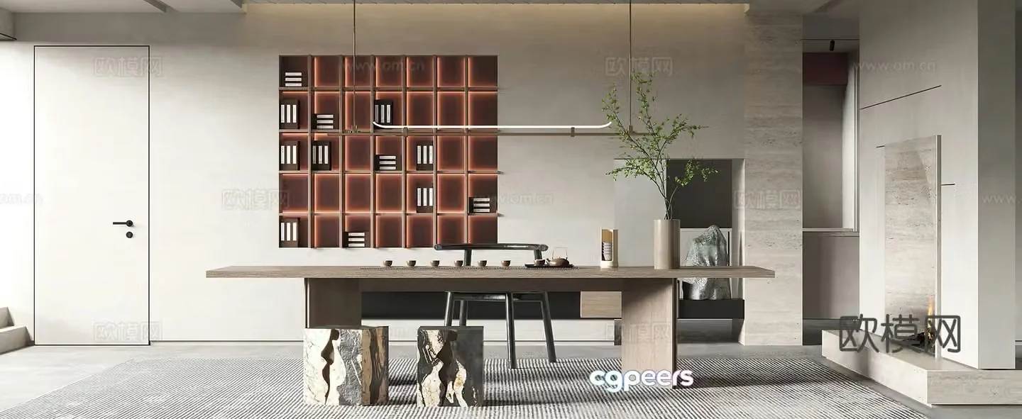 Modern tea room Teahouse Tea table Office Study Room New Chinese Tea Room Wasabi Tea Room 3D Model
