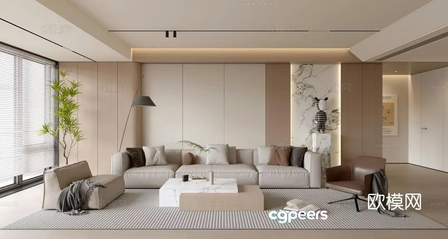 Modern creamy living room light luxury TV background wall combination coffee table sofa background wall 3d model