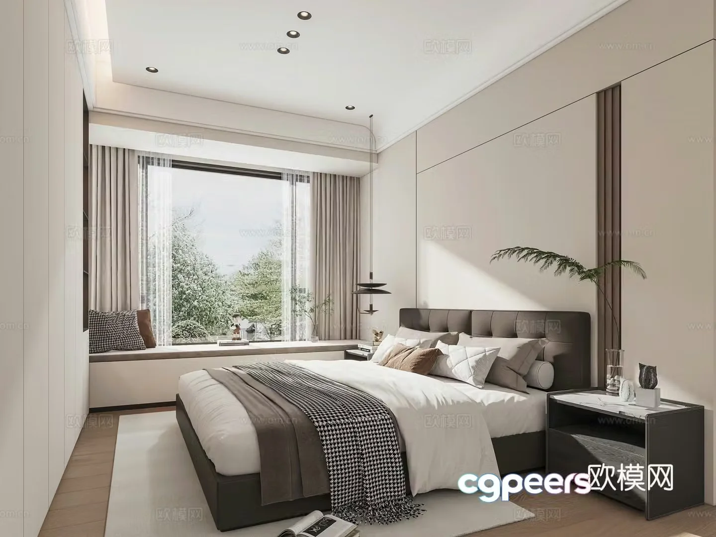 Modern light luxury simple home bedroom 3D model