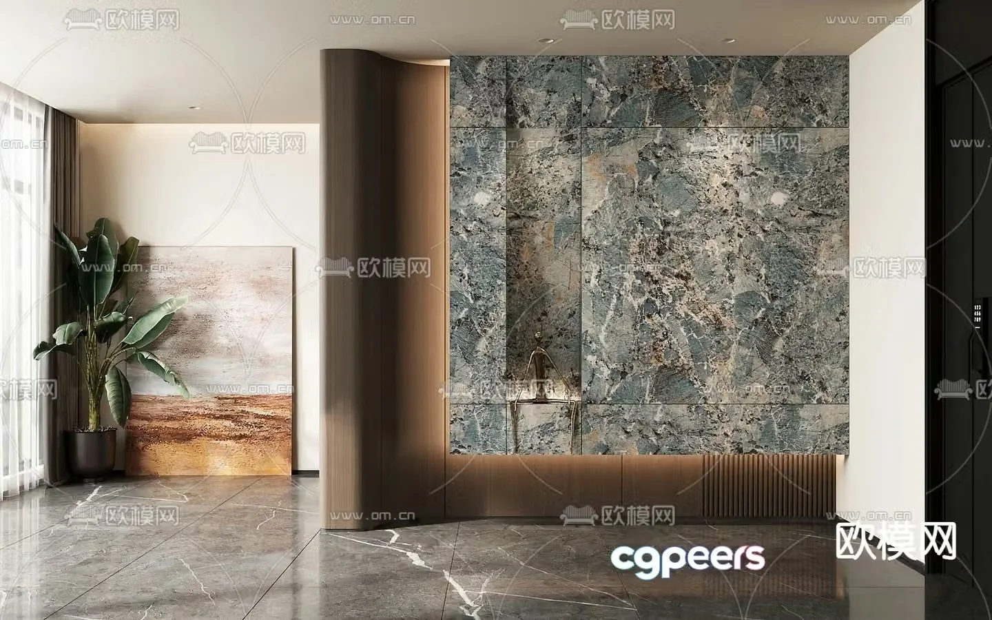 Modern art entrance partition 3d model