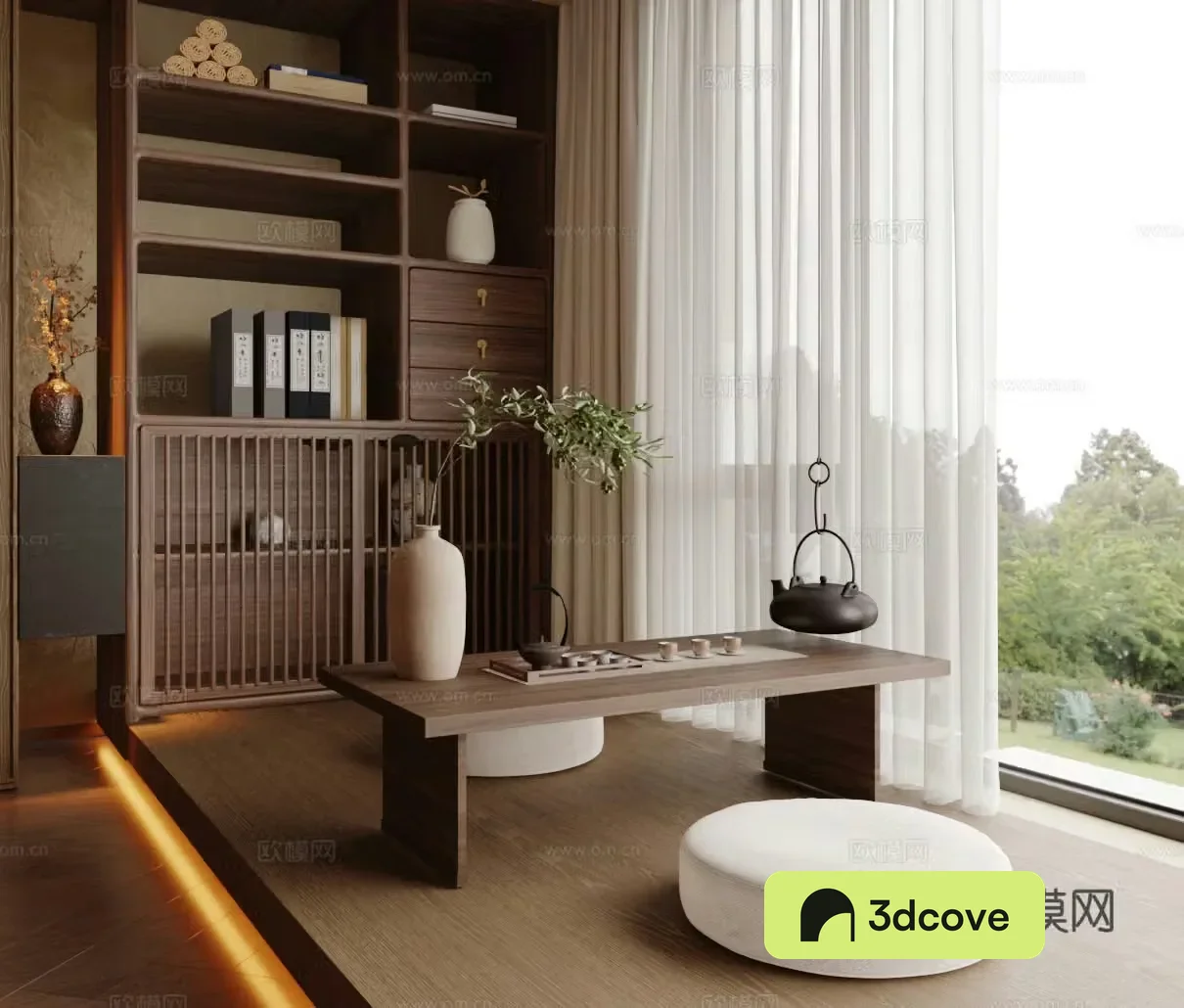 New Chinese-style Zen tea room Tatami tea room Balcony tea room Tatami tea table and chair Tea tatami tea area